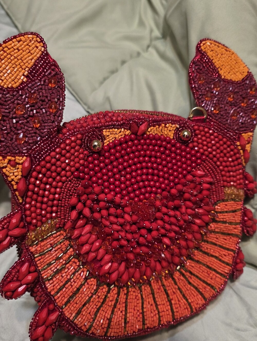 Handcrafted in India Red Crab Gold Eyes Beaded Crossbody Bag Tiktok Viral - Picture 4 of 7